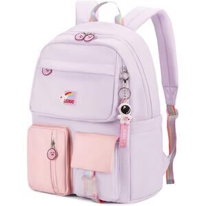 Cute Girls School Backpack Purple Pink Waterproof Bookbag with Keychain Gift